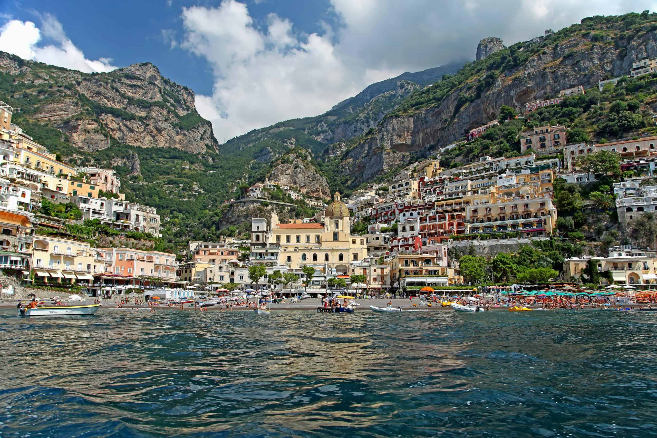 Panoramic view of Positano from a boat