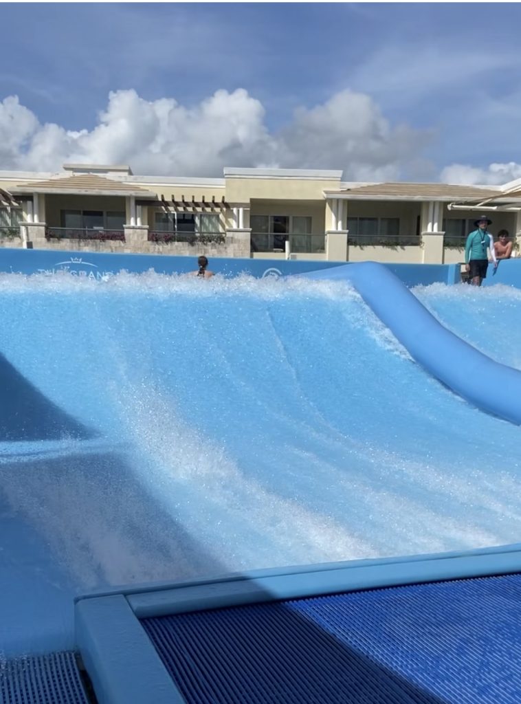 blue wave simulator with a person riding the waves