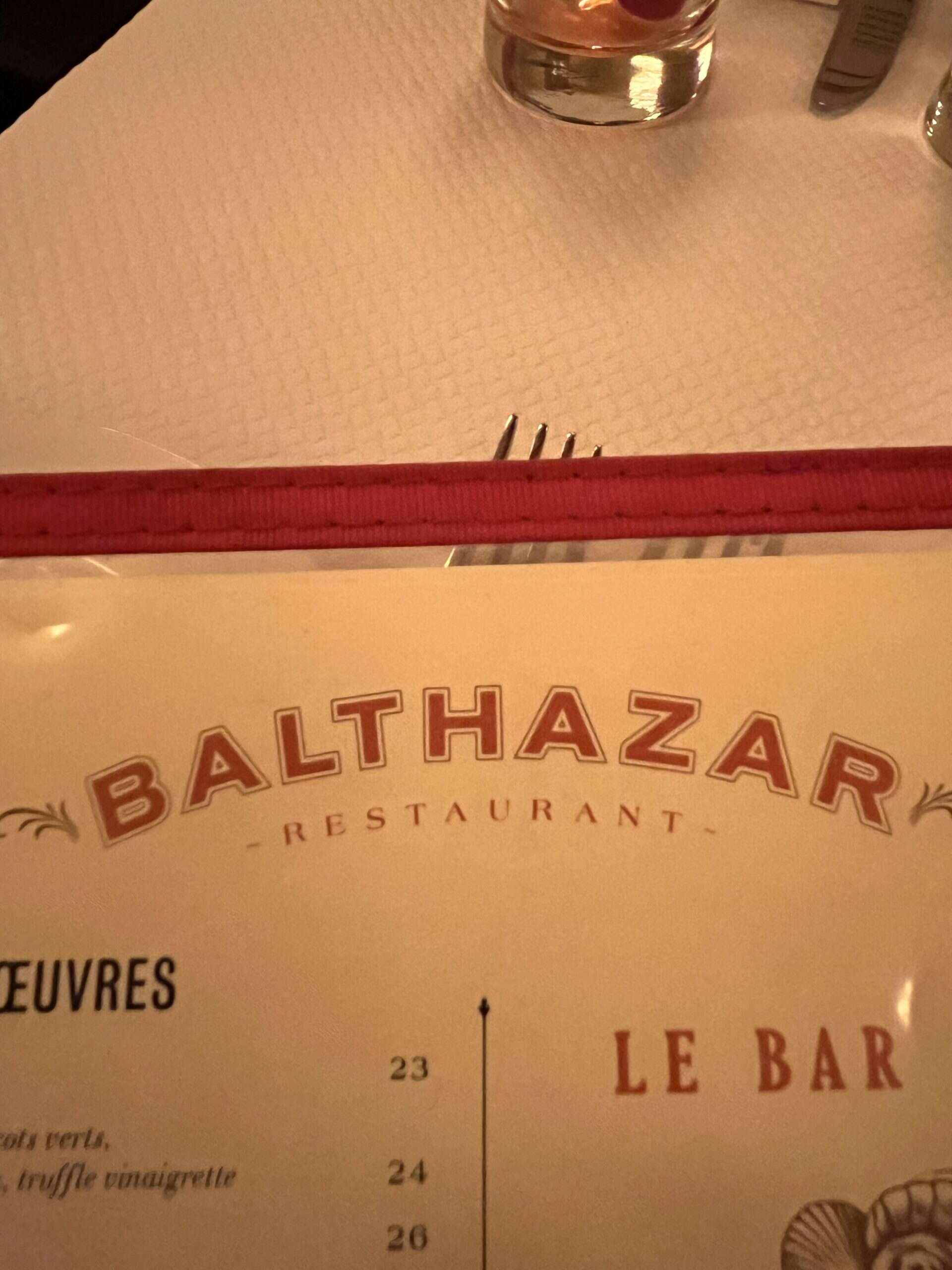 Menu from restaurant Balthazar