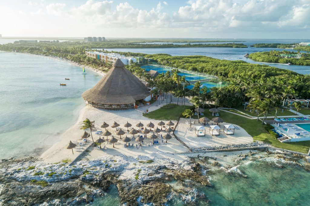 Hotel resort surrounded by ocean water