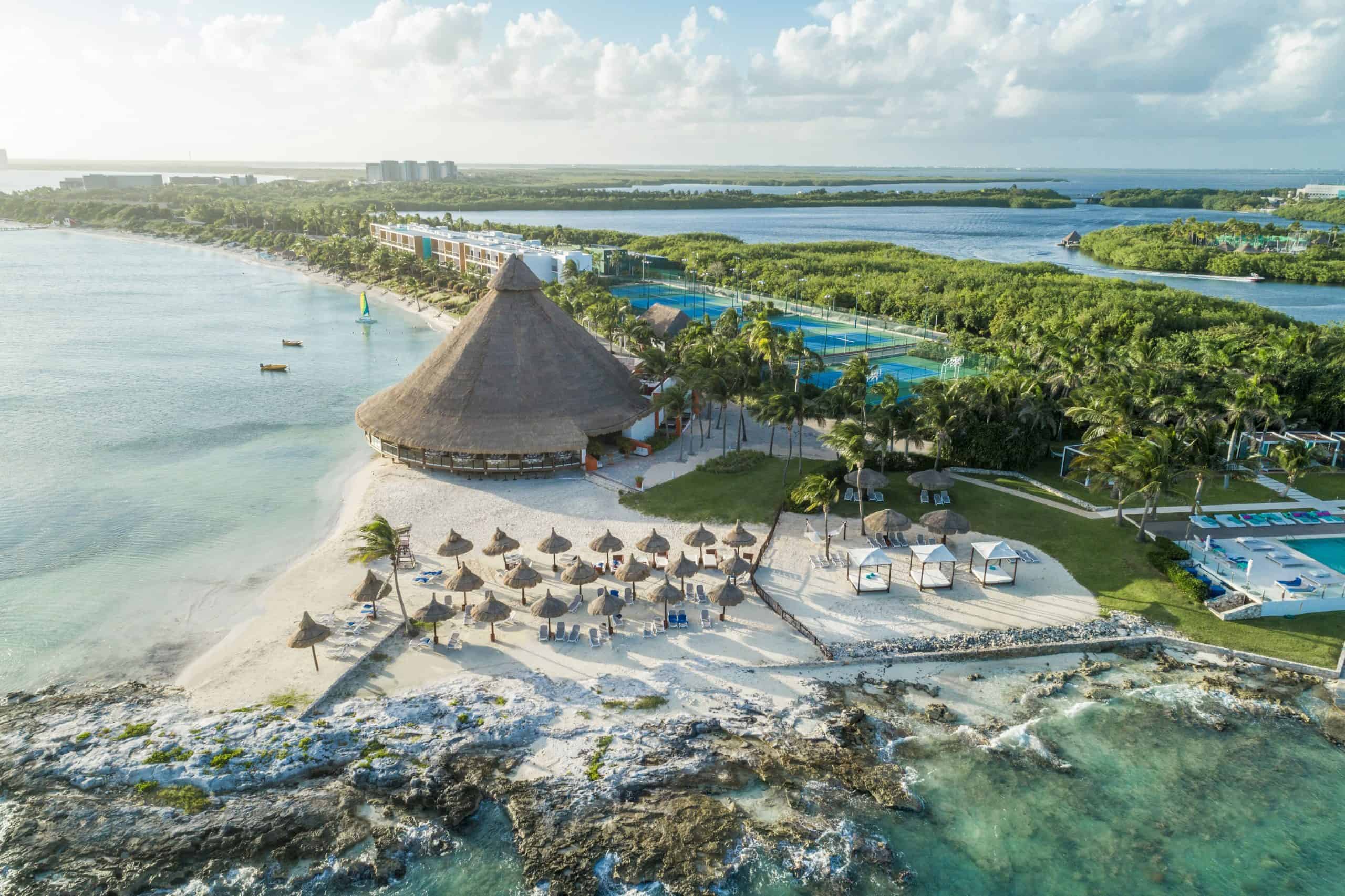 Hotel resort surrounded by ocean water