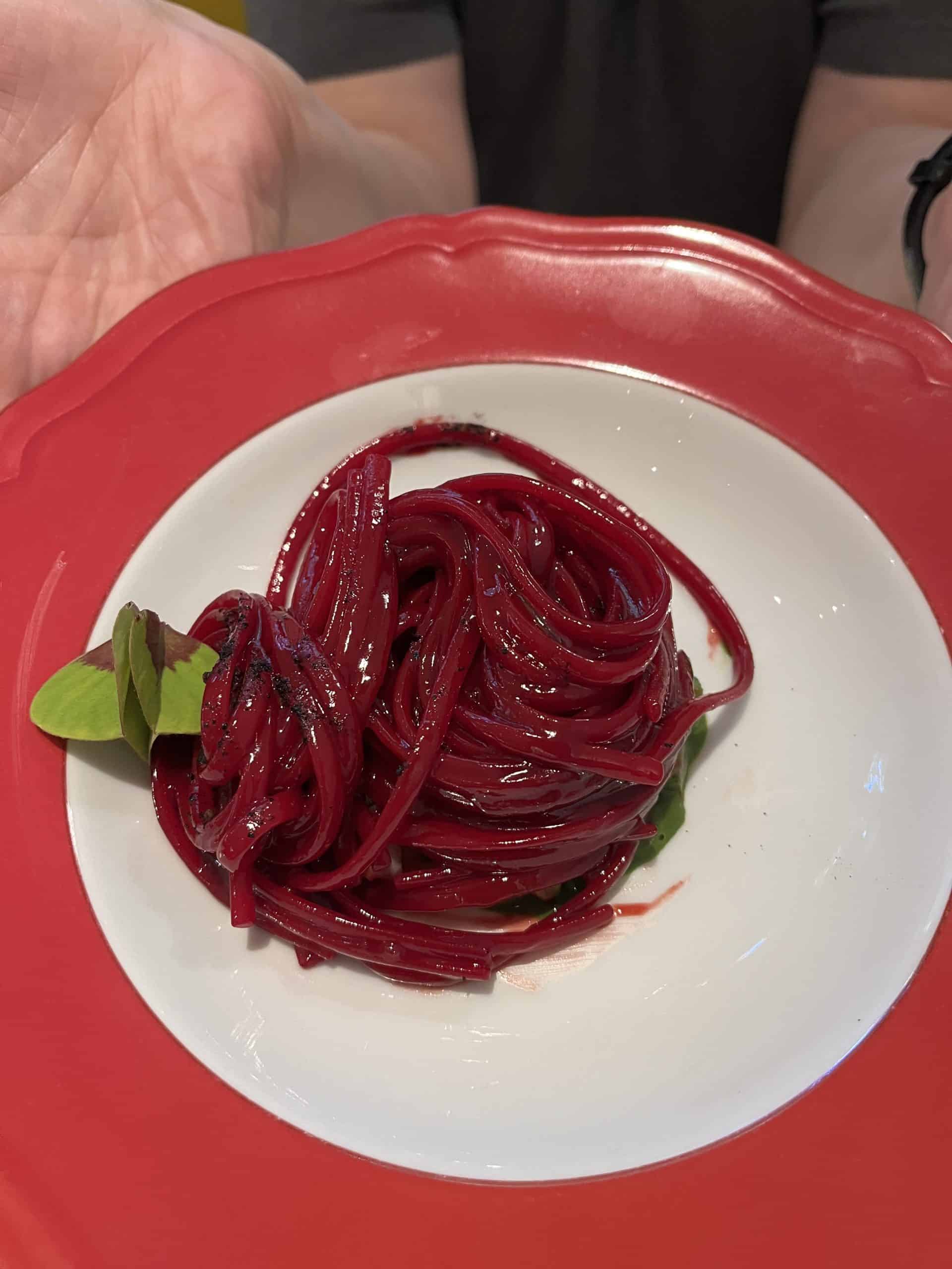 Plate of beet pasta
