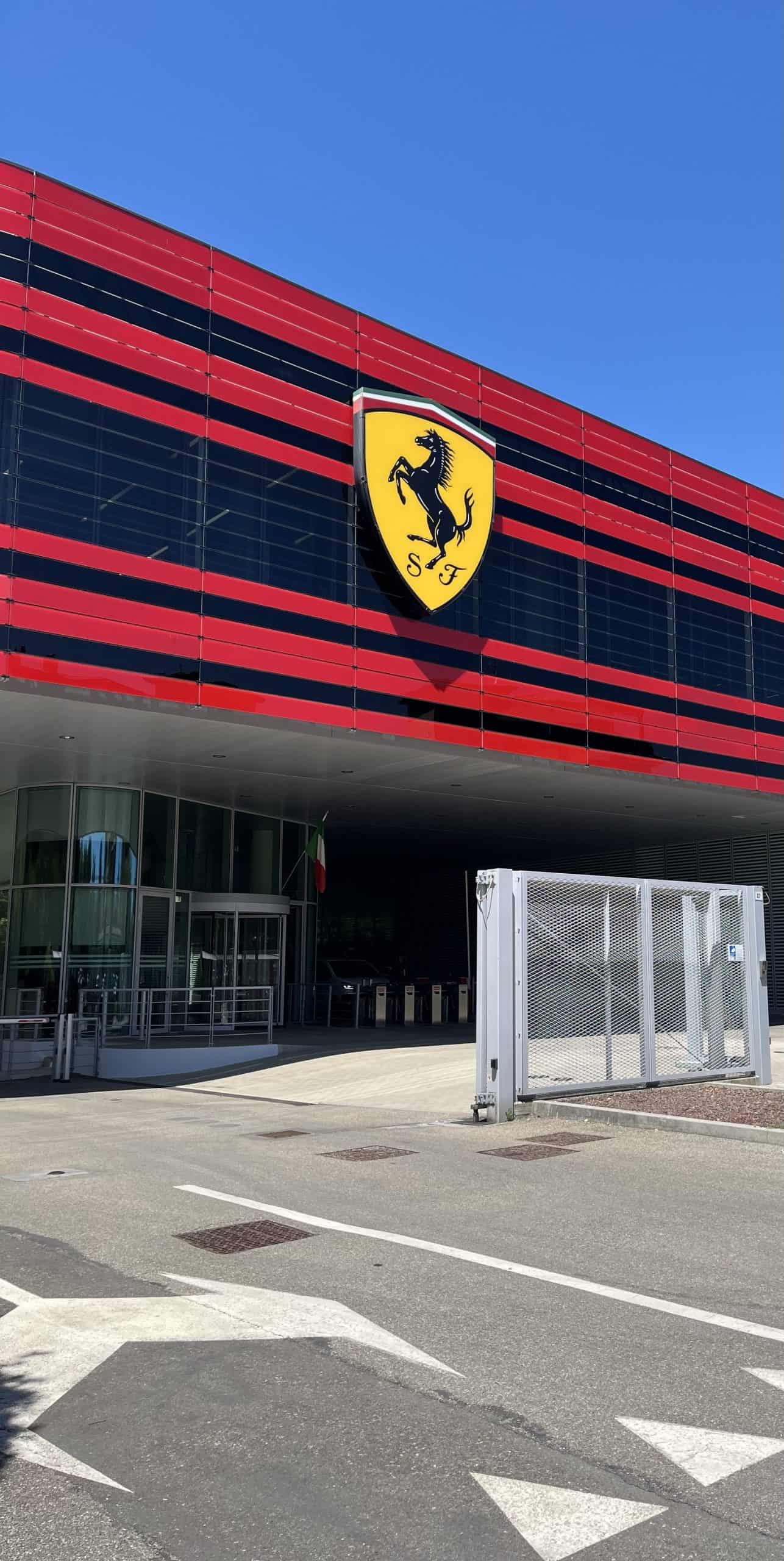 Ferrari logo on the outside of a building