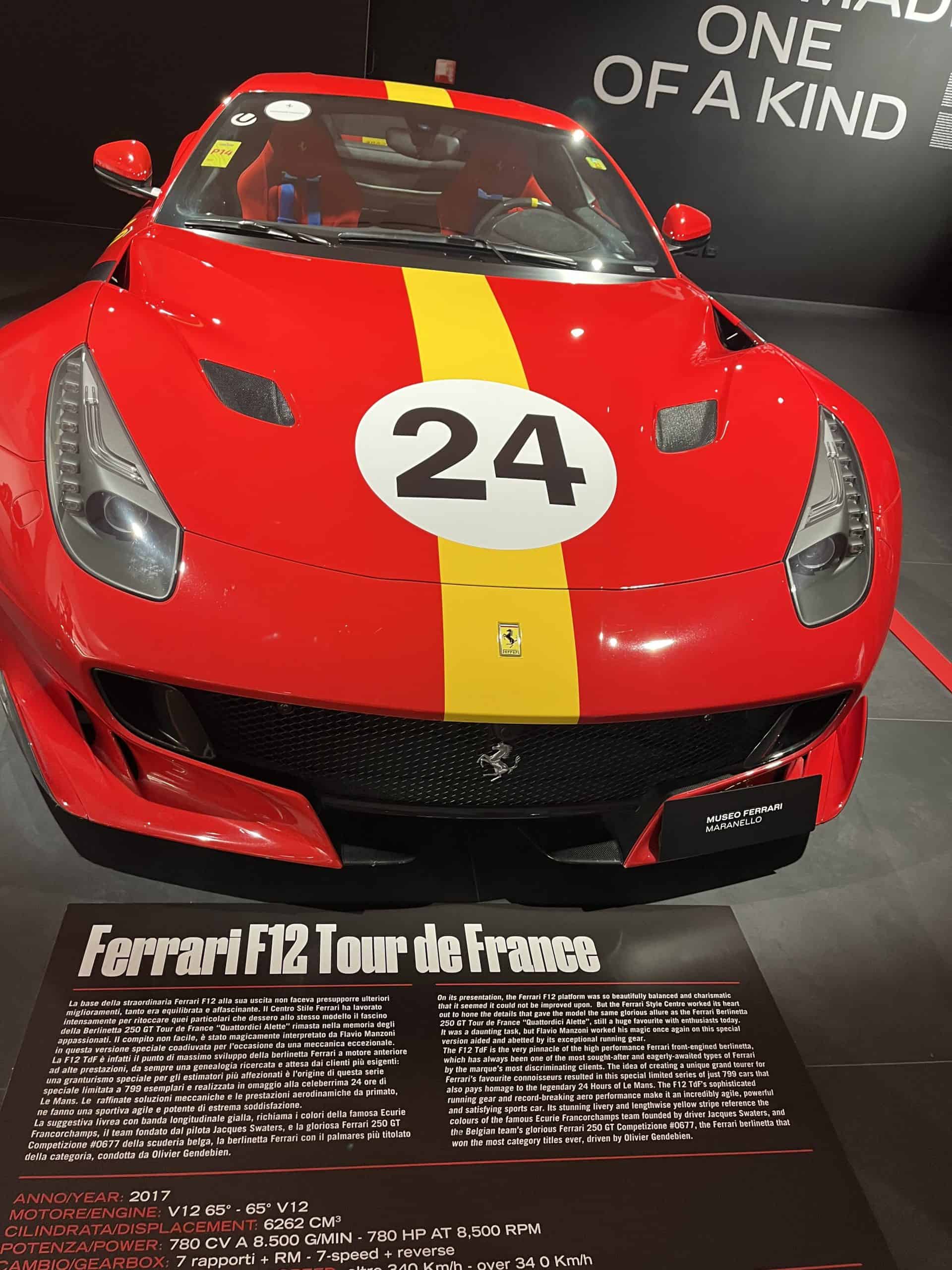 Front of a Tour de France Ferrari race car