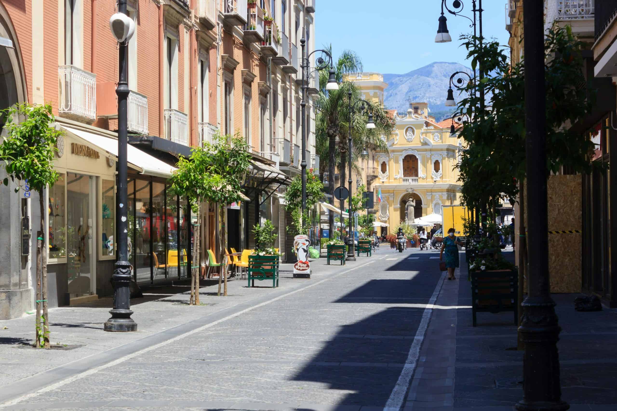 Buildings with storefronts along a Sorrento street.