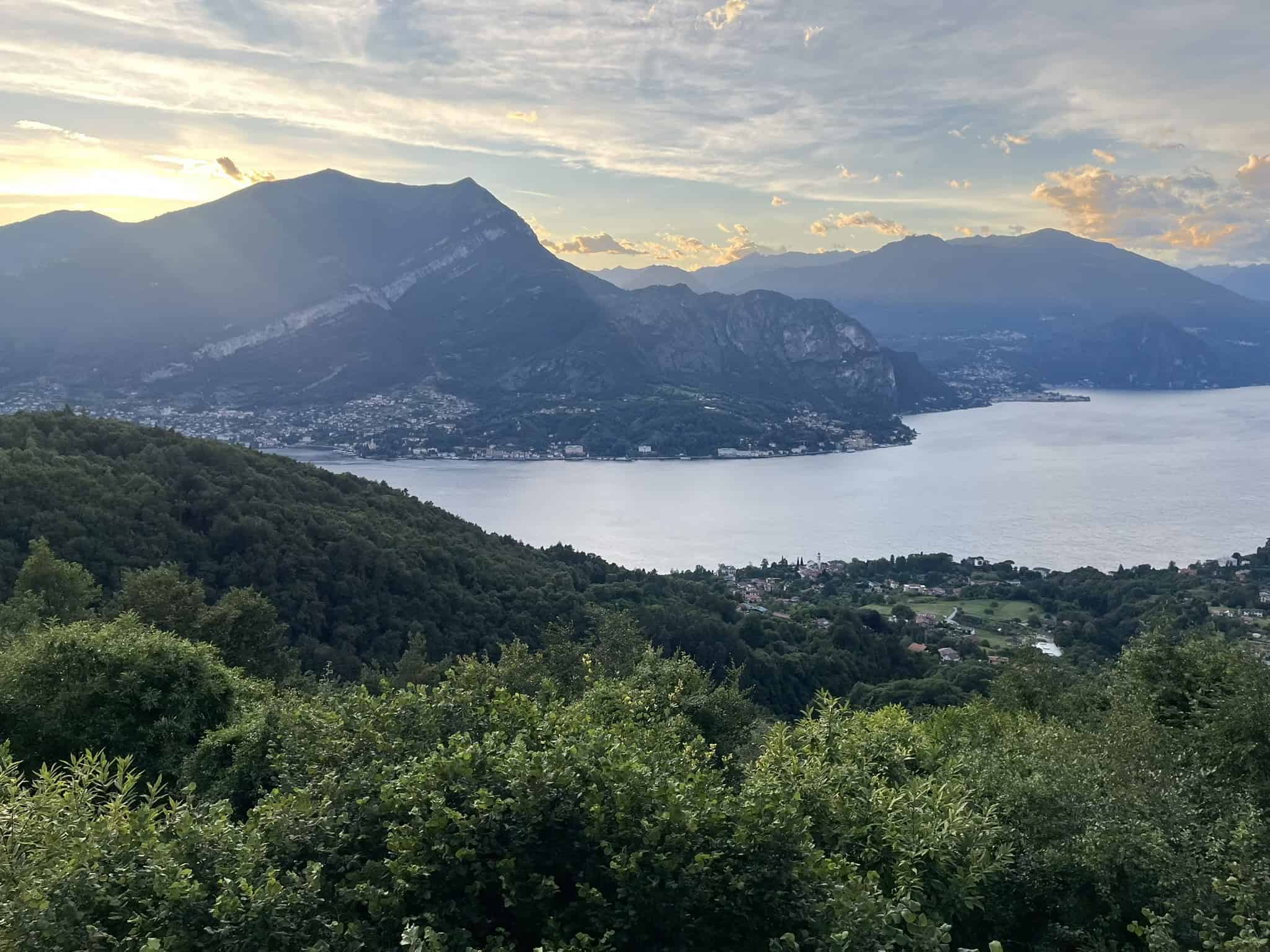 View of lake and mountains during sunset over Lake Como