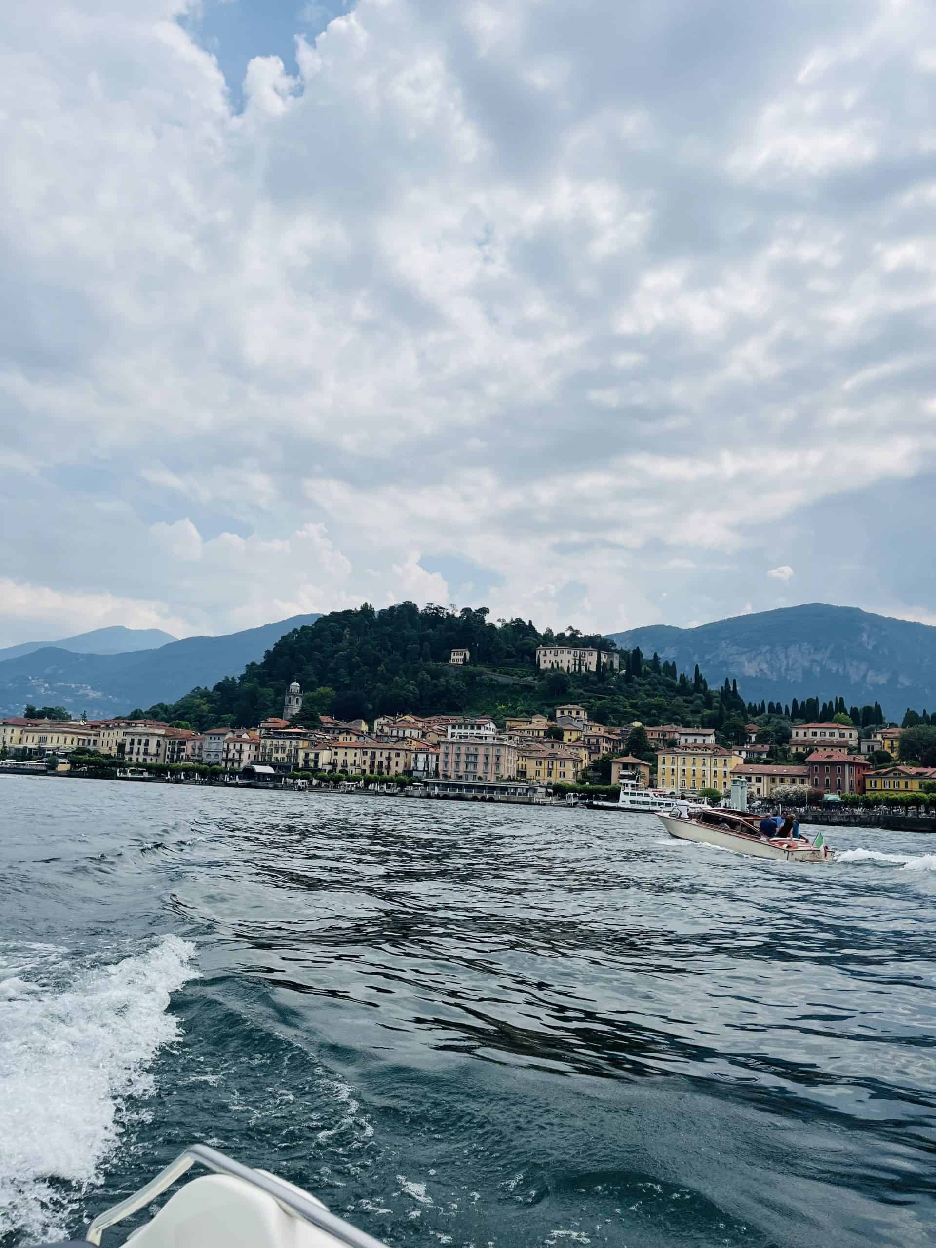 View of buildings of Bellagio from the lake