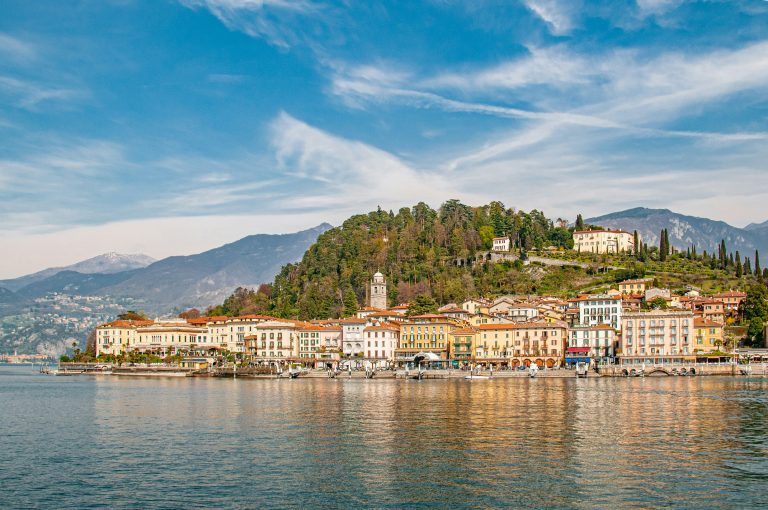 View of the town of Bellagio, Lake Como from the water